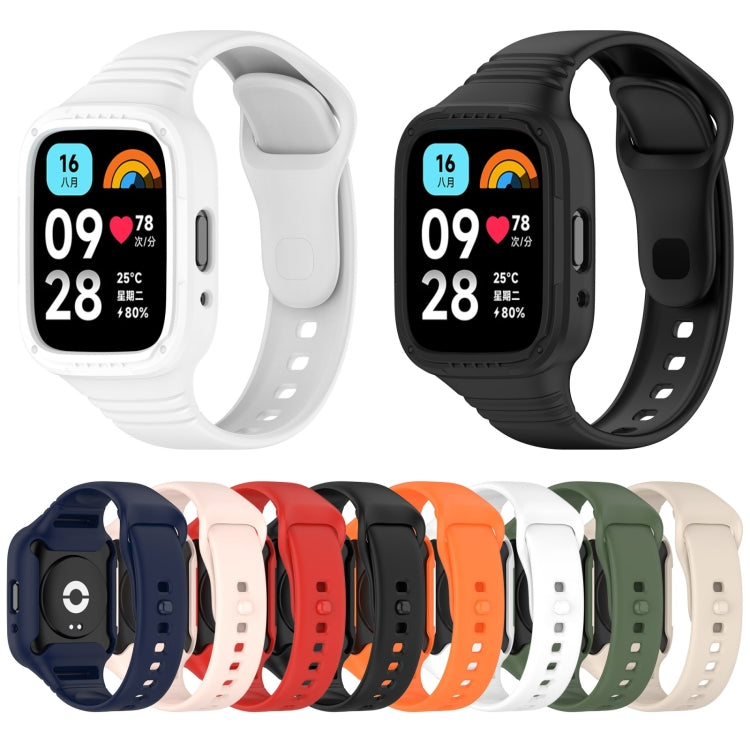 Integrated silicone watch band in multiple colors; white and black shown with watch fit