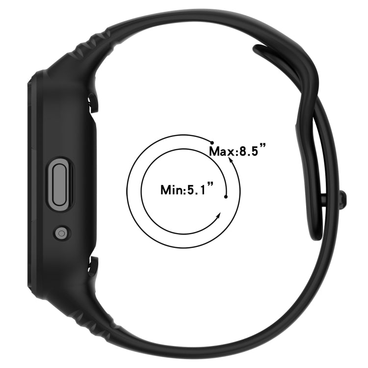 Integrated silicone watch band, black; size range Min 5.1 in to Max 8.5 in