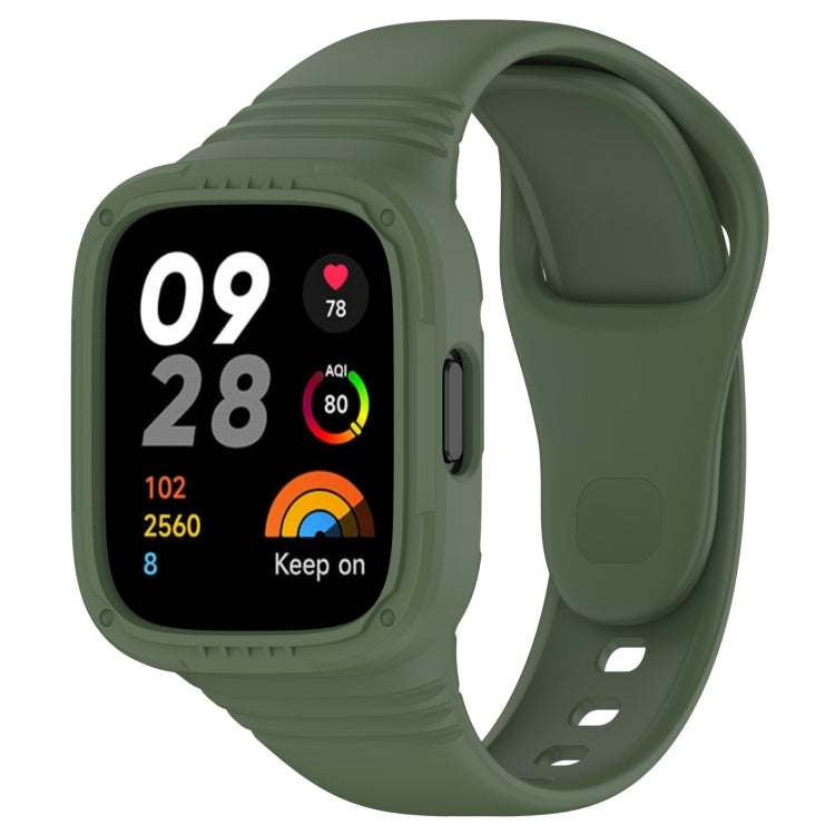 Dark green silicone fully enclosed watch band with perforated strap and case cover