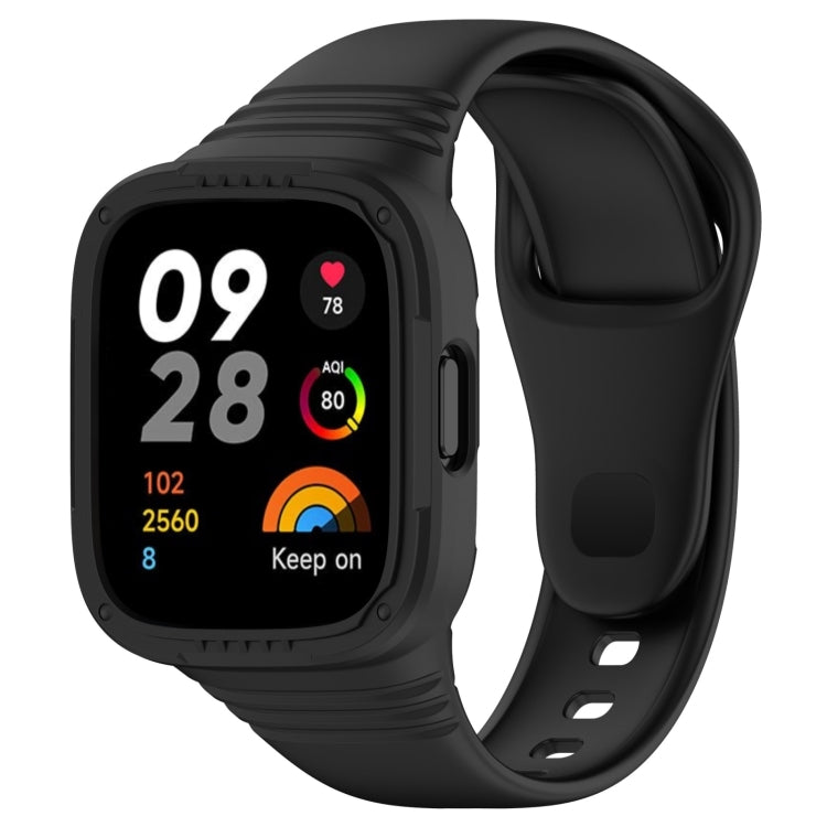Black silicone fully enclosed watch band with perforated strap and case cover