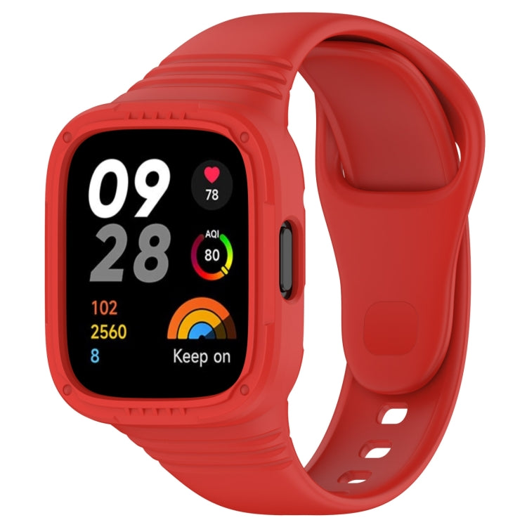 Red silicone fully enclosed watch band with perforated strap and protective case