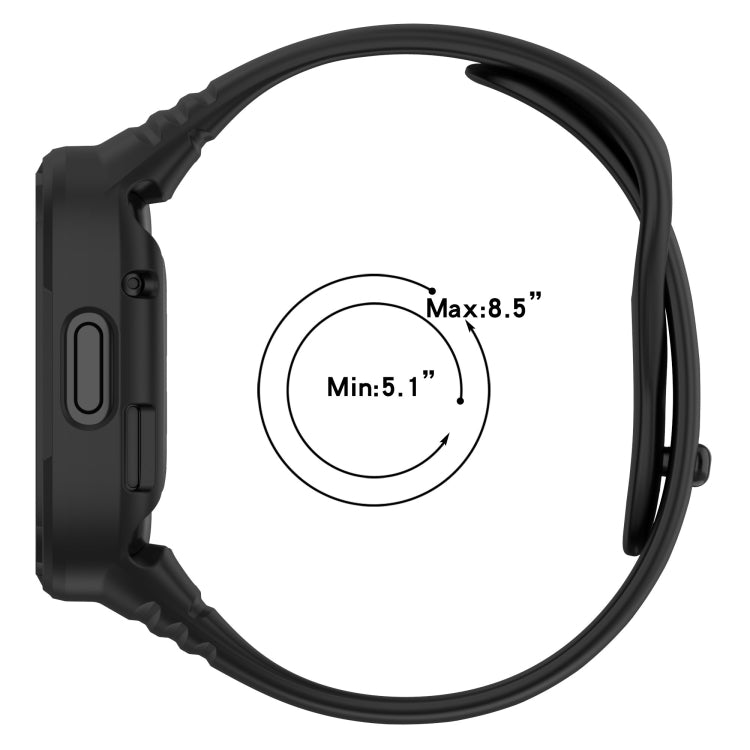 Black fully enclosed silicone watch band, adjustable fit 5.1–8.5 in