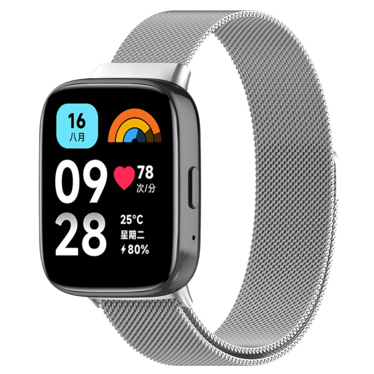 Milan magnetic steel mesh watch band in silver gray, magnetic clasp and slim metal links
