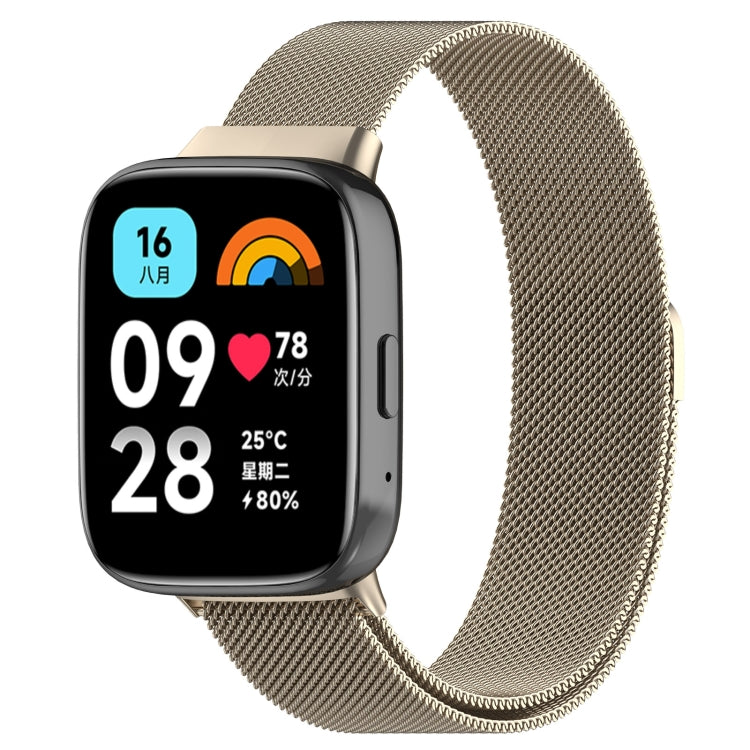 Milan magnetic steel mesh watch band in gold tone, magnetic clasp and fine metal links