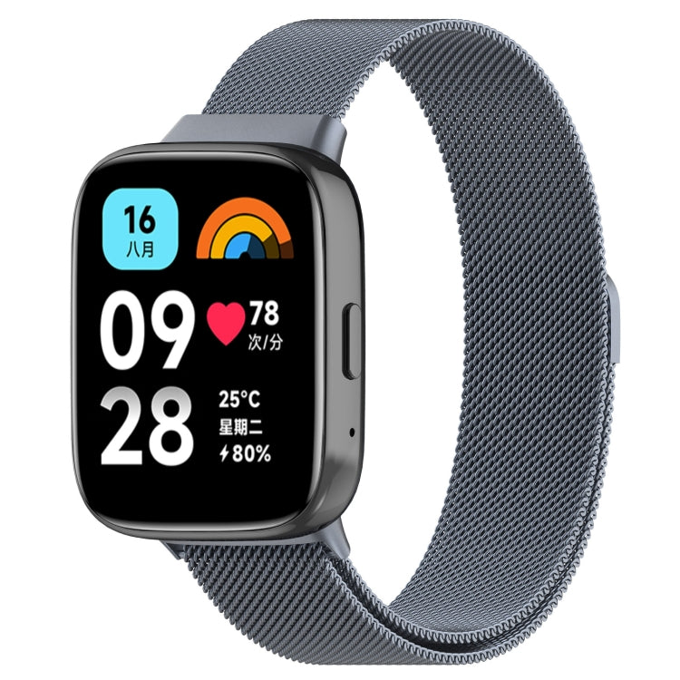Gray metal mesh magnetic watch band with smartwatch connection points