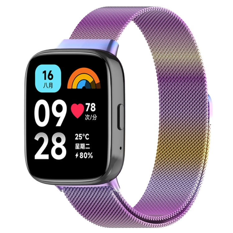 Purple metal mesh magnetic watch band with clasp and smartwatch connectors