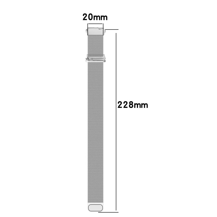 Magnetic steel mesh watch band with rectangular clasp, gray metal mesh strap
