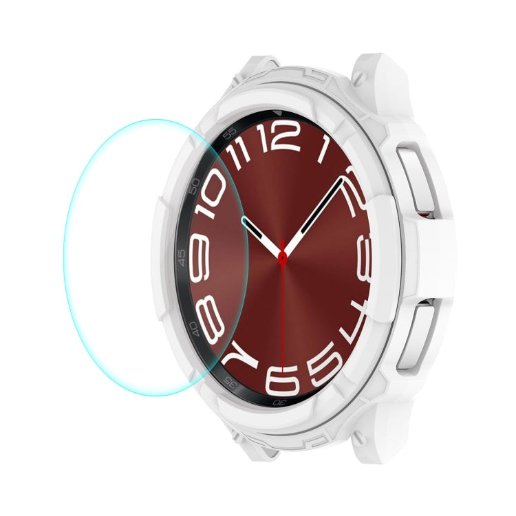 White TPU watch case with clear tempered glass screen protector over a red watch dial