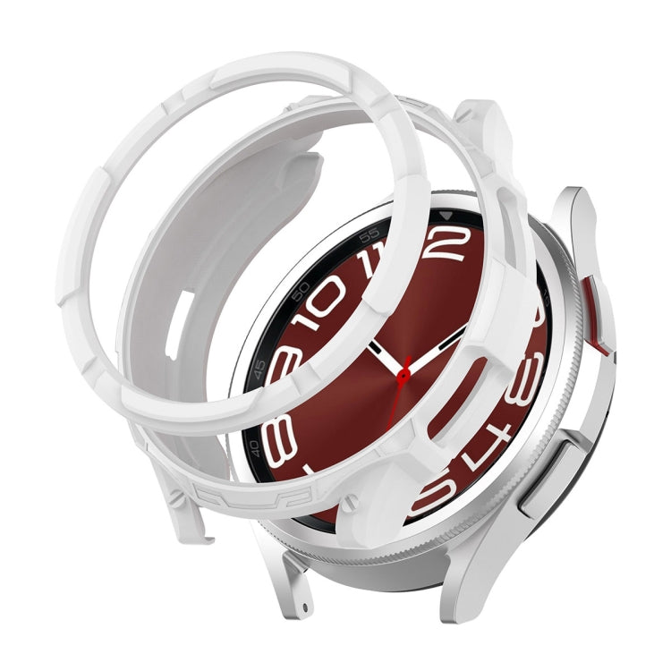 White TPU watch case with clear screen protector, showing curved frame from an angle
