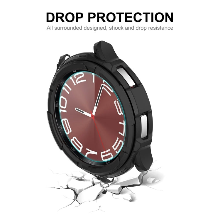 Black TPU watch case with screen protector over a red watch dial, shown in impact view