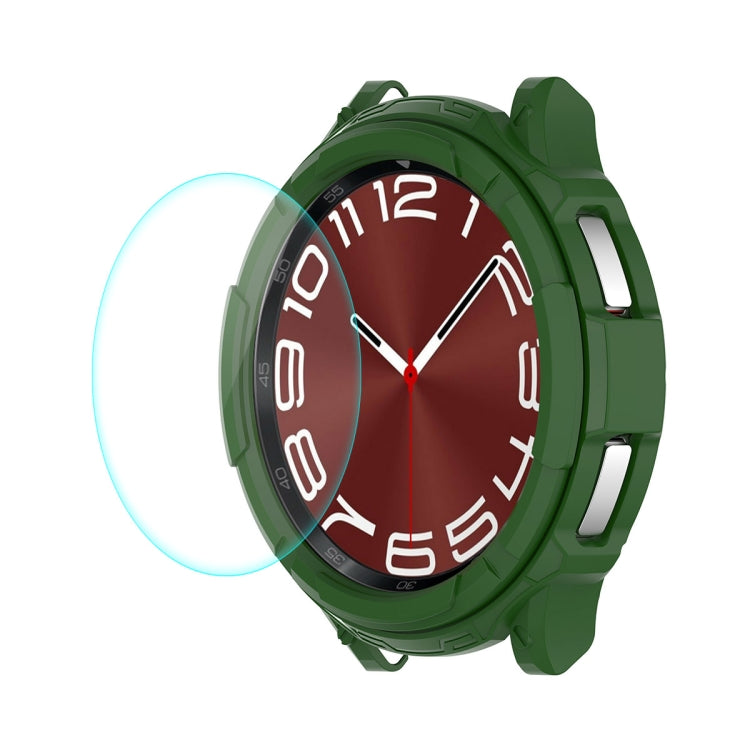 Dark green TPU watch case and tempered glass screen protector overlay on watch face