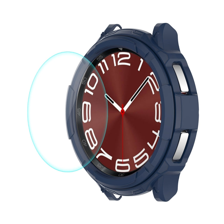 Dark blue TPU watch case and tempered glass screen protector overlay on watch face