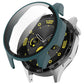 Teal tempered film integrated protective case on black 46mm watch, angled view