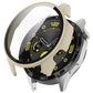Ivory white tempered film integrated protective case on black 46mm watch, angled view