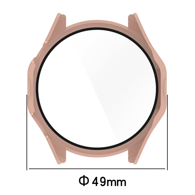 Pink PC protective case with integrated tempered film for round 49mm smartwatch screen