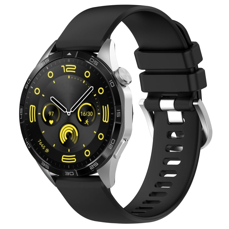 Glossy silicone watch band with buckle in black color