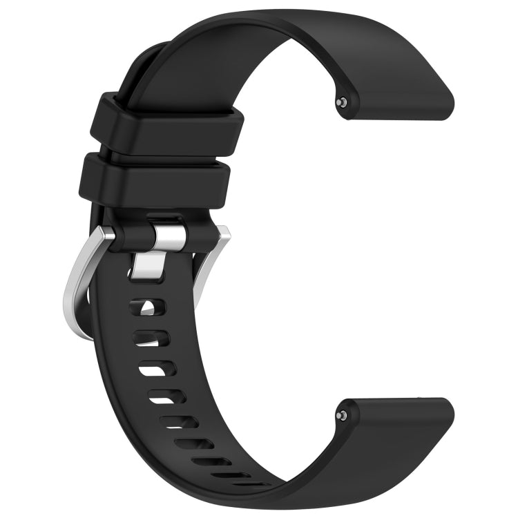 Glossy silicone watch band with buckle, black, close-up