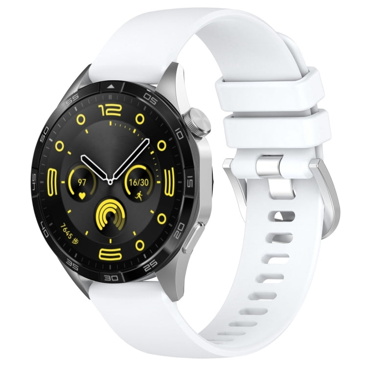Glossy silicone watch band with buckle in white color