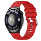 Glossy silicone watch band with silver buckle, red strap with pin holes
