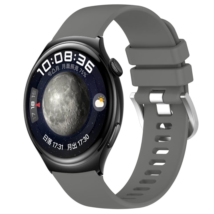 Glossy silicone watch band with buckle in dark gray color