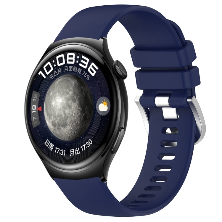 Glossy silicone watch band with buckle in dark blue color