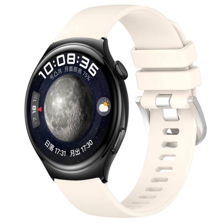 Glossy silicone watch band with buckle, white strap with holes for Huawei smart watch.