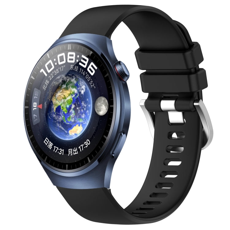 Liquid glossy silicone watch band with silver buckle, black strap