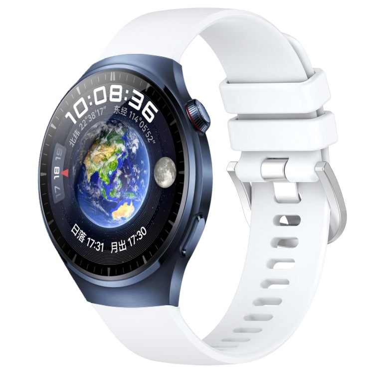 Liquid glossy silicone watch band with silver buckle, white strap