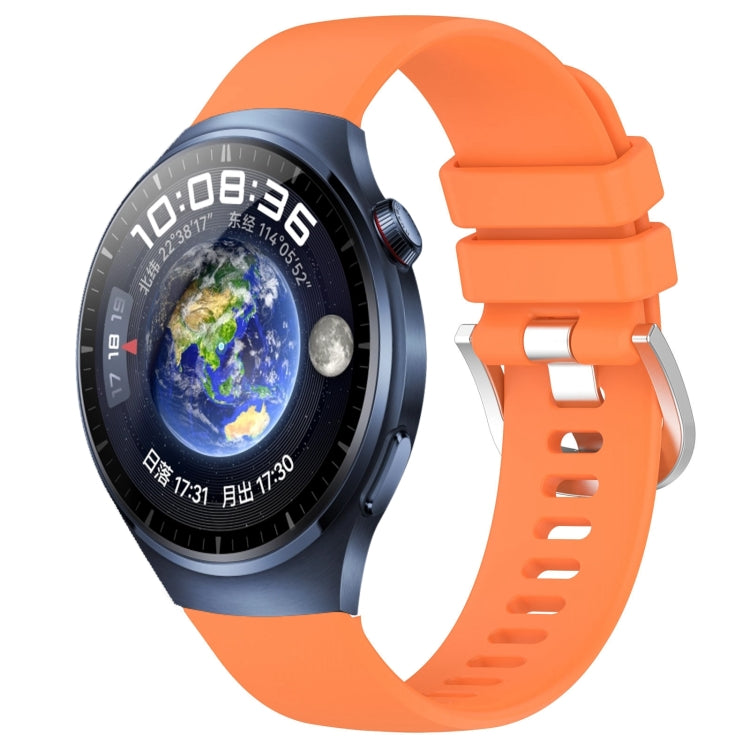 Liquid glossy silicone watch band with silver buckle, orange strap