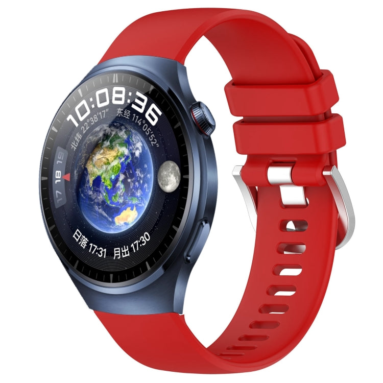 Liquid glossy silicone watch band with silver buckle, red strap