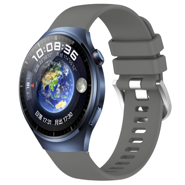 Liquid glossy silicone watch band with silver buckle, dark gray strap