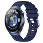 Glossy silicone watch band with silver buckle, dark blue strap with pin holes