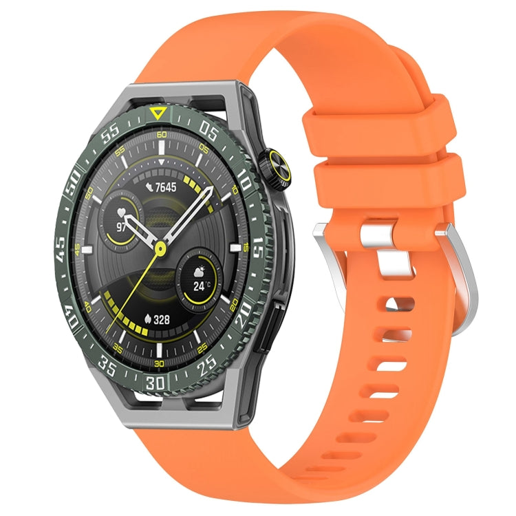 Glossy silicone watch band with buckle, orange strap with holes for Huawei smart watch.