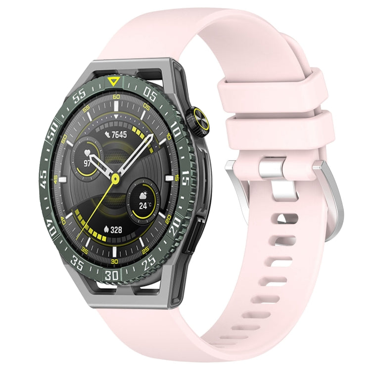 Glossy silicone watch band with silver buckle, pale pink perforated strap