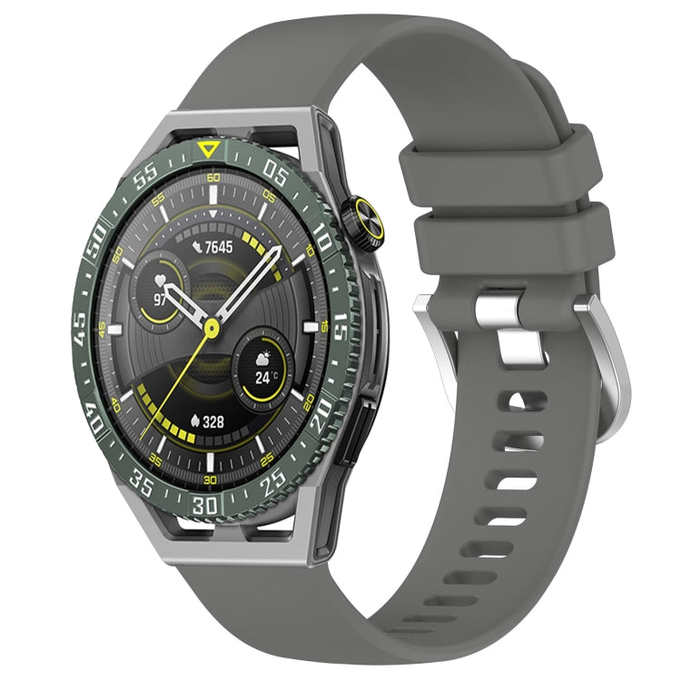 Glossy silicone watch band with silver buckle, dark gray perforated strap