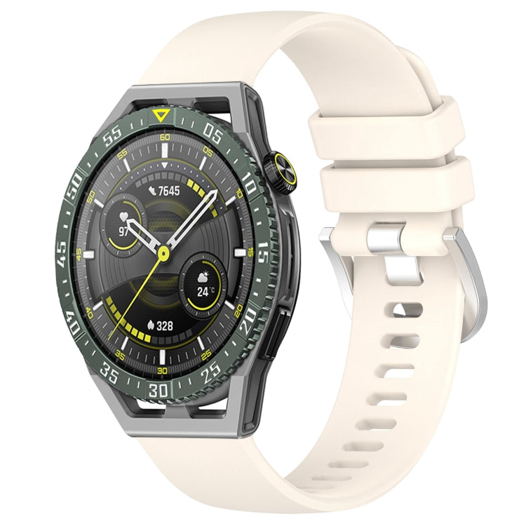 Glossy silicone watch band with silver buckle, light cream perforated strap