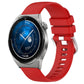 Glossy silicone watch band with silver buckle, red perforated strap