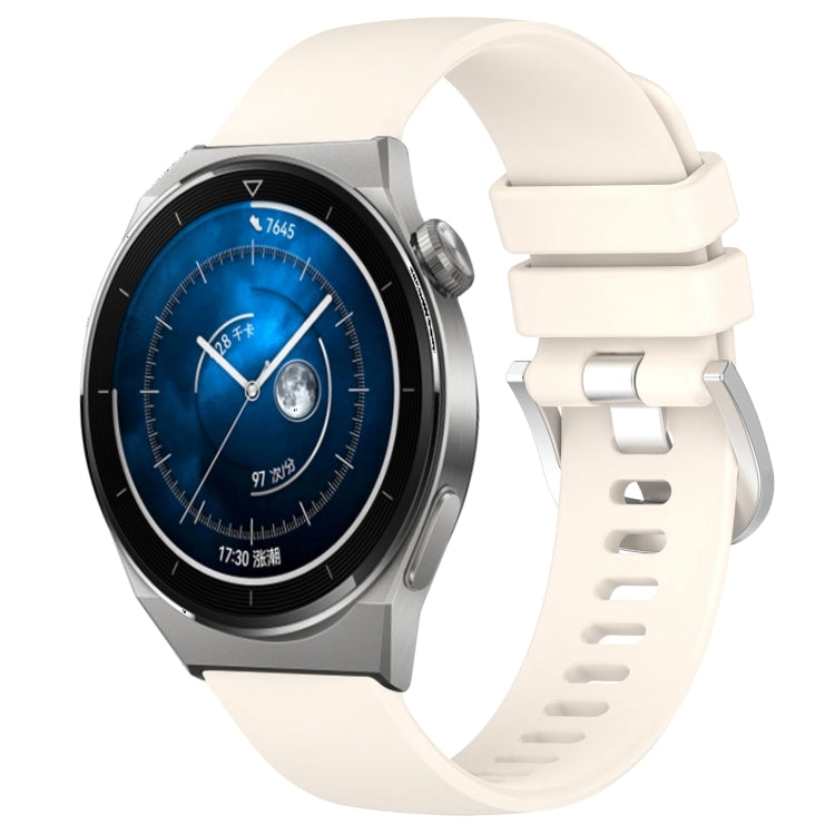 Glossy silicone watch band with buckle, white, with perforated strap holes