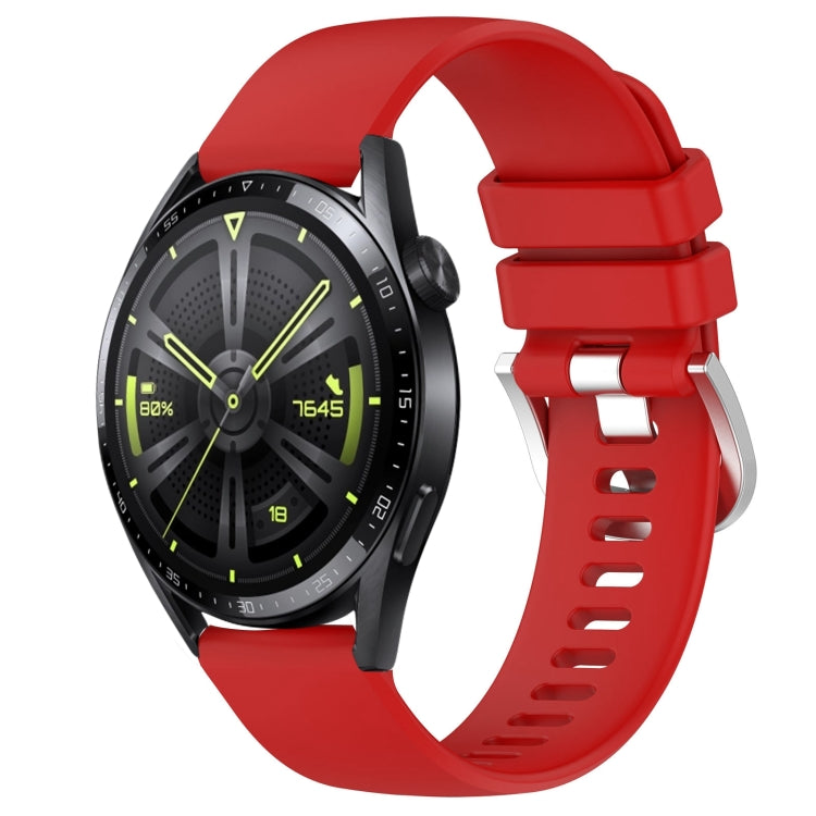 Glossy silicone watch band with buckle, red strap with holes for Huawei smart watch.