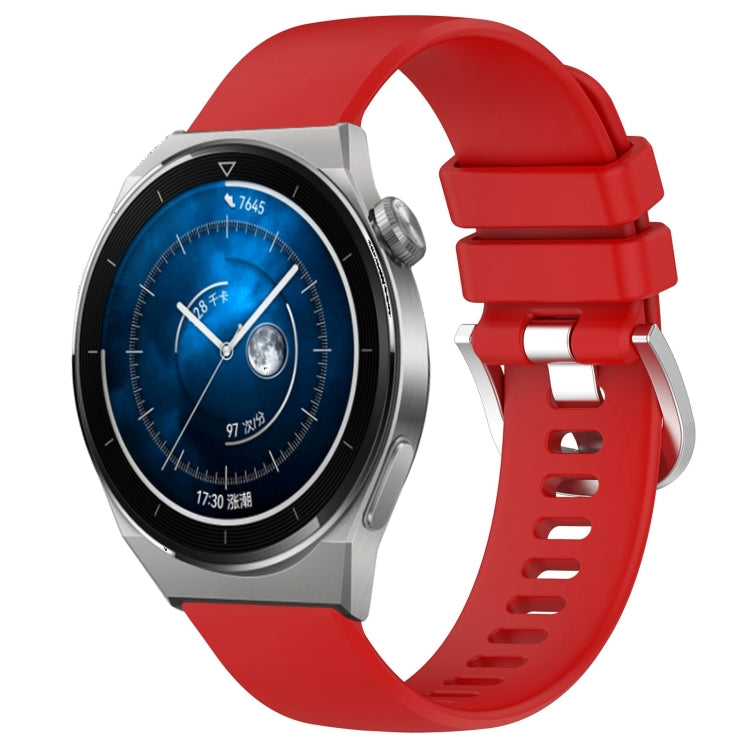 Glossy silicone watch band with buckle, red, with perforated strap holes