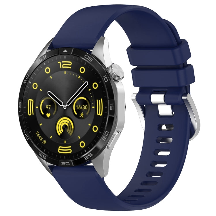 Liquid glossy silicone watch band with silver buckle, navy blue strap
