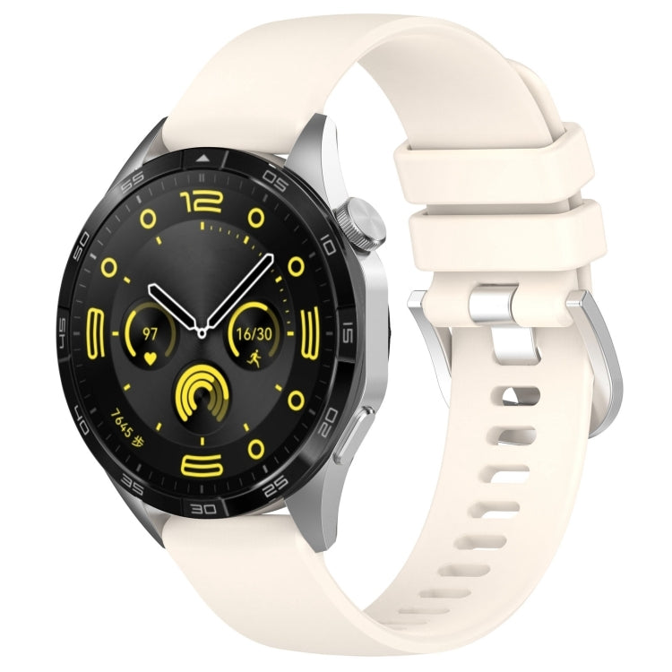 Liquid glossy silicone watch band with silver buckle, white strap