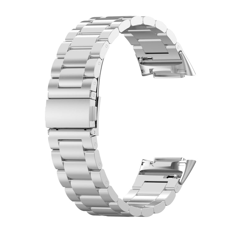 Three-bead stainless steel watch band for Fitbit Charge 6, silver metal clasp view