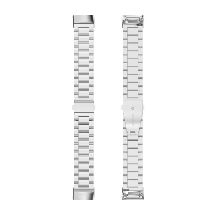 Three-bead stainless steel watch band for Fitbit Charge 6, silver link strap pair