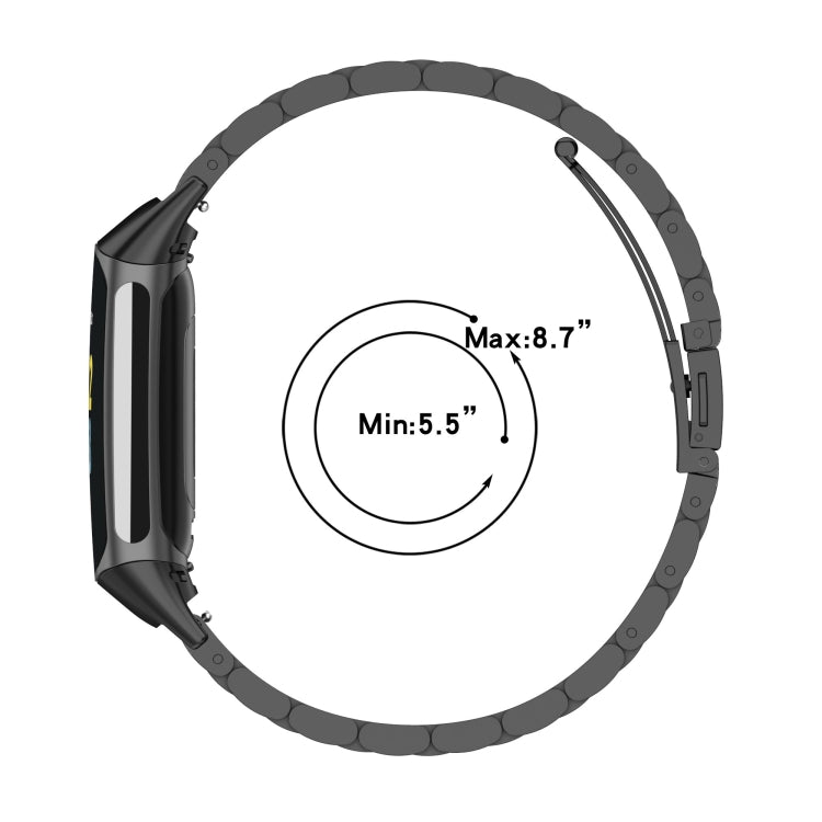 Three-bead stainless steel watch band for Fitbit Charge 6, black fit range Max 8.7"