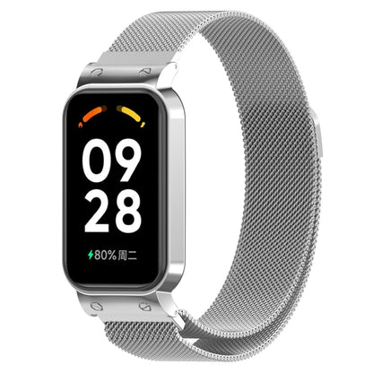 Silver metal mesh watch band with magnetic clasp and protective watch frame