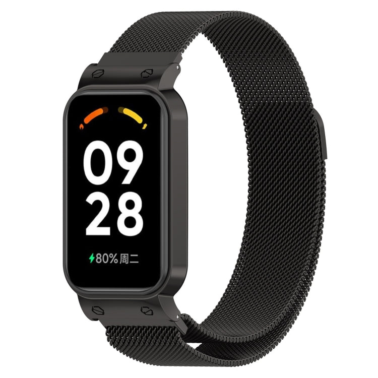 Black metal mesh watch band with magnetic clasp and protective watch frame
