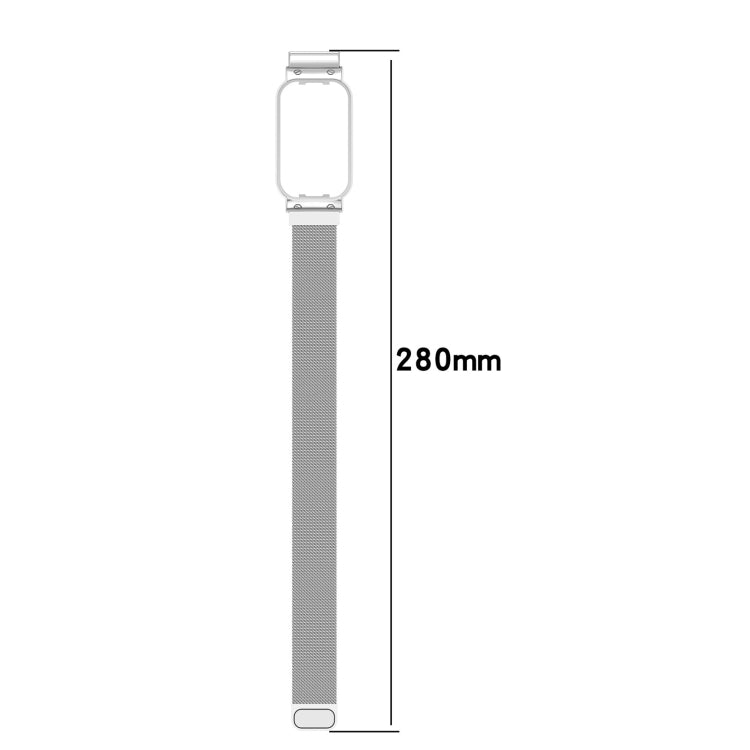 Gray metal mesh watch band strap length shown as 280mm