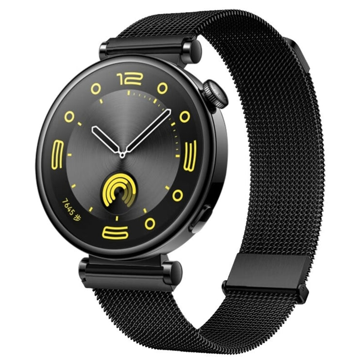 Black metal mesh watch band with magnetic clasp, woven steel links