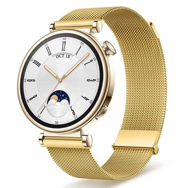 Gold metal mesh watch band with magnetic clasp, woven steel links